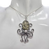 Green Amber Oxidized Silver Octopus Pendant