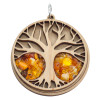 Tree Of Life Multicolor Amber Wooden Pendant