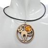 Cat Multicolor Amber Wooden Pendant