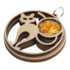 Cat Multicolor Amber Wooden Pendant