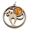 Cat Multicolor Amber Wooden Pendant