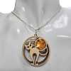 Cat Multicolor Amber Wooden Pendant