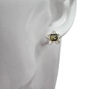 Flower Green Amber Sterling Silver Stud Earrings (1581)