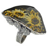 Hand Carved Amber Cameo/Intaglio Sunflowers Adjustable Ring