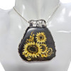 Hand Carved Amber Cameo/Intaglio Sunflowers Silver Pendant