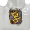 Hand Carved Sunflowers Amber Cameo/Intaglio Silver Pendant
