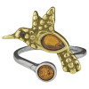 Cognac Amber Gold Plated Silver Hummingbird Adjustable Ring