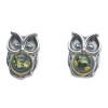 Green Amber Sterling Silver Owl Stud Earrings