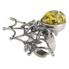Green Amber Spider on Web / Bee Sterling Silver Adjustable Ring