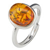 Cognac Amber Sterling Silver Adjustable Ring