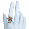 Cognac Amber Sterling Silver Flower Adjustable Ring