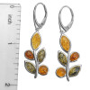 Multi-Color Amber Sterling Silver Leaf Design Earrings on Hooks