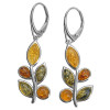 Multi-Color Amber Sterling Silver Leaf Design Earrings on Hooks