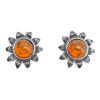 Cognac Amber Sunflower Sterling Silver Stud Earrings