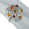 Multi-Color Amber Sterling Silver Spider on Web Adjustable Ring