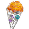 Amber, Turquoise & Amethyst Sterling Silver Rose & Spider Cuff Bracelet