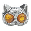 Cognac Amber Sterling Silver Adjustable Cat Ring
