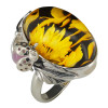 Sunflower And Ladybug Amber Cameo Adjustable Ring