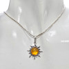 Cognac Amber Sterling Silver Sun Pendant