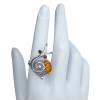 Snail Cognac Amber Sterling Silver Adjustable Ring