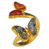 Multi-Color Amber 14K Gold Plated Sterling Silver Butterfly Adjustable Ring