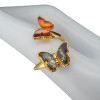 Multi-Color Amber 14K Gold Plated Sterling Silver Butterfly Adjustable Ring