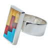 Mosaic Amber And Turquoise Sterling Silver Adjustable Ring
