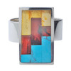 Mosaic Amber And Turquoise Sterling Silver Adjustable Ring