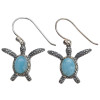 Larimar Sterling Silver Sea Turtle Hook Earrings
