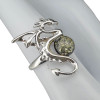 Green Amber Sterling Silver Dragon Adjustable Ring