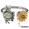Green Amber Sterling Silver Frog/Flower Spinner Adjustable Ring