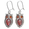 Cherry Color Amber Owl Hook Earrings