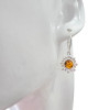 Amber Sterling Silver Flower Hook Earrings