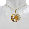 Cognac Amber Sun and Moon Gold Plated Silver Pendant