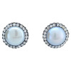 Pearl, Cubic Zirconia, and Sterling Silver Hook Earrings