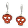 Cherry Amber Sterling Silver Skull Post Dangle Earrings