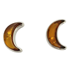 Cognac Amber Sterling Silver Moon Stud Earrings