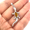 Cognac Amber Sterling Silver Gecko Pendant