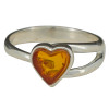 Cognac Amber Sterling Silver Heart Adjustable Ring
