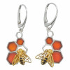 Cognac Amber Gold Plated Silver Bee On Honeycomb Earrings On Hooks