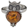 Amber Sterling Silver Owl Adjustable Ring