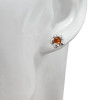 Flower Sterling Silver Amber Stud Earrings