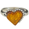 Heart Cognac Amber Sterling Silver Adjustable Ring