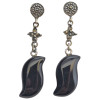 Black Agate Sterling Silver Post Dangle Earrings