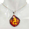 Mermaid Cameo Amber Sterling Silver Pendant
