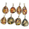 Fairy and Flower Cameo Amber Sterling Silver Pendant
