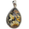 Butterfly and Sunflower Cameo Amber Sterling Silver Pendant