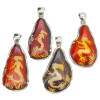 Freeform Amber Cameo Mermaid Sterling Silver Pendant