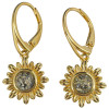 Green Amber Gold Plated Silver Sunflower Hook Earrings