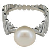 Pearl Geometric with Feather-Patterned Band Sterling Silver Ring